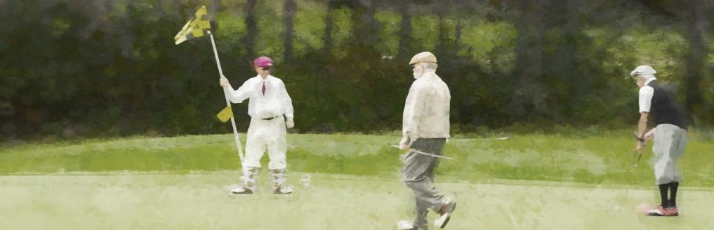 older image of golfers on the green